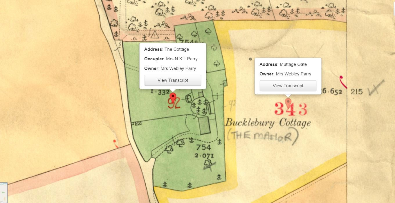Mrs Webley Parry's home at Bucklebury Cottage (The Manor) on the map
