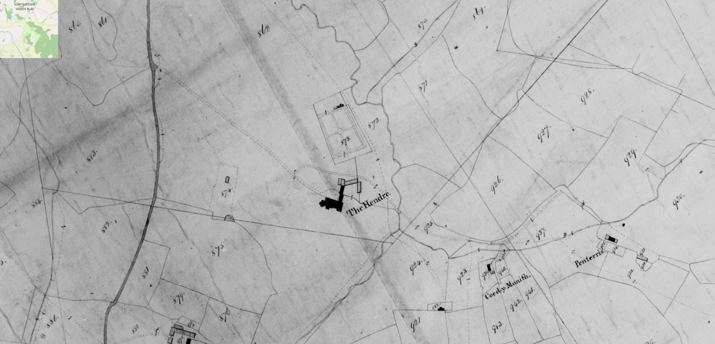 Tithe map from 1838 shows the smaller footprint of the house at the beginning of its development