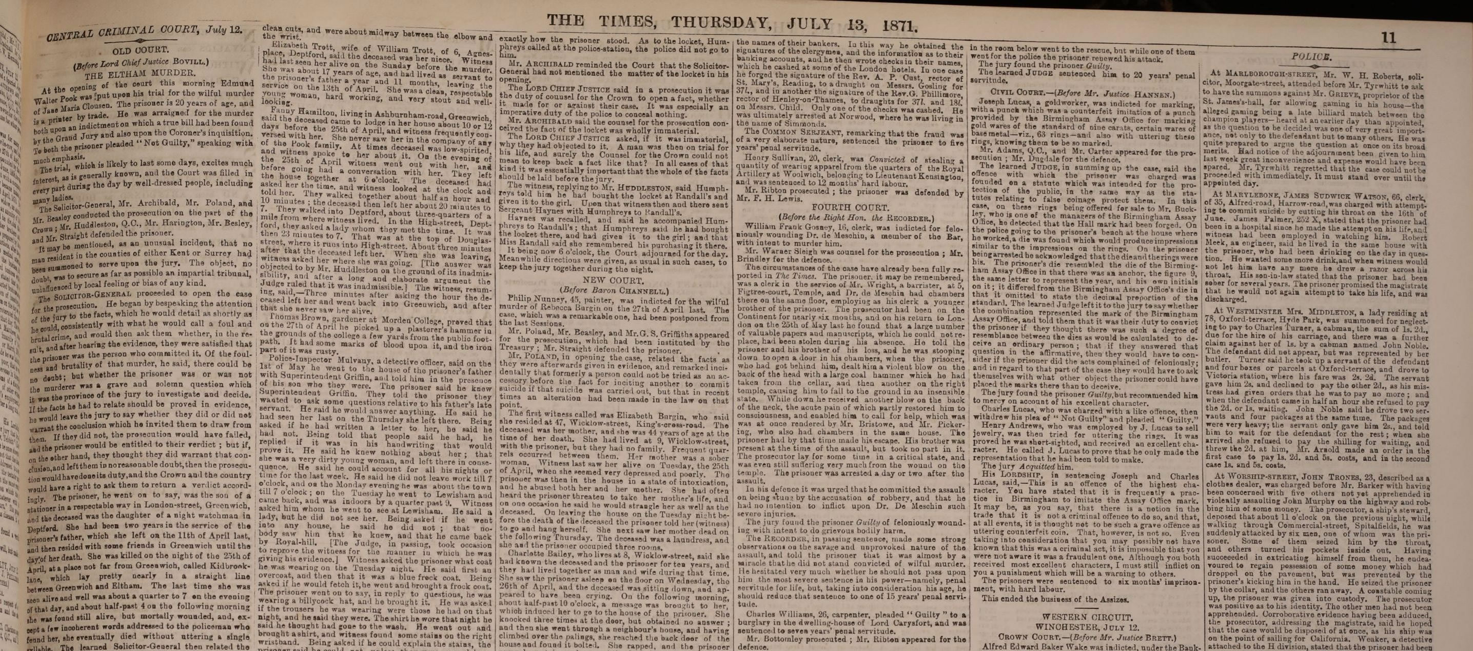 The Times July 13th 1871 in the Newspaper and Magazines on TheGenealogist