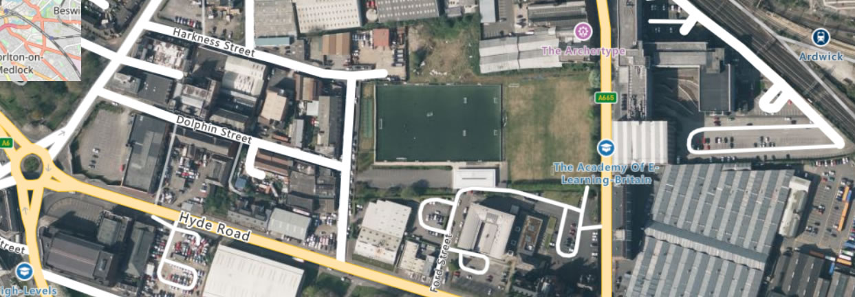 Bing satellite map of the location of the disused Ardwick Cemetery
