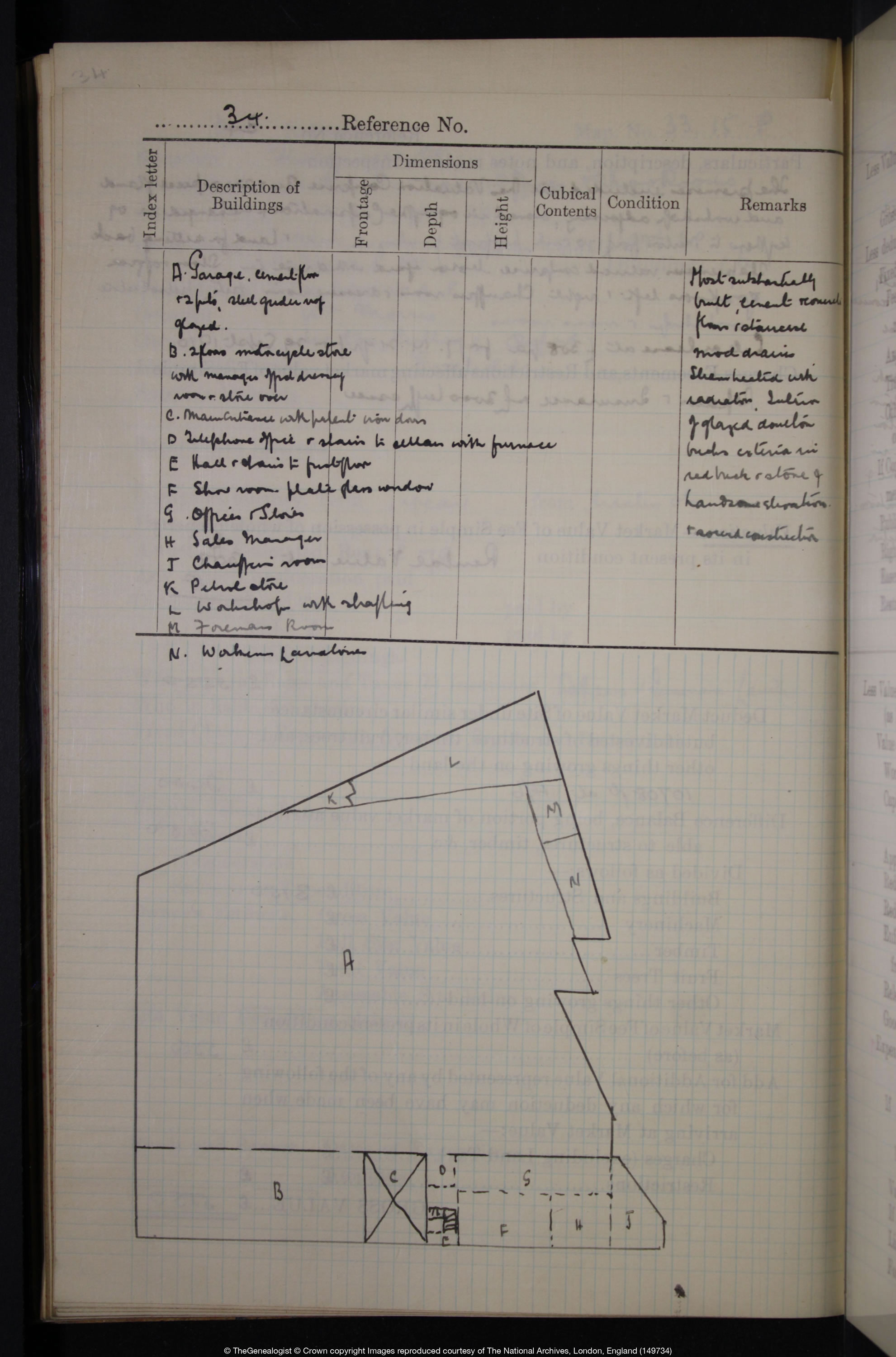 Sketch plan from the IR58 Field Book for the new Morris Garage at top of Longwall Street