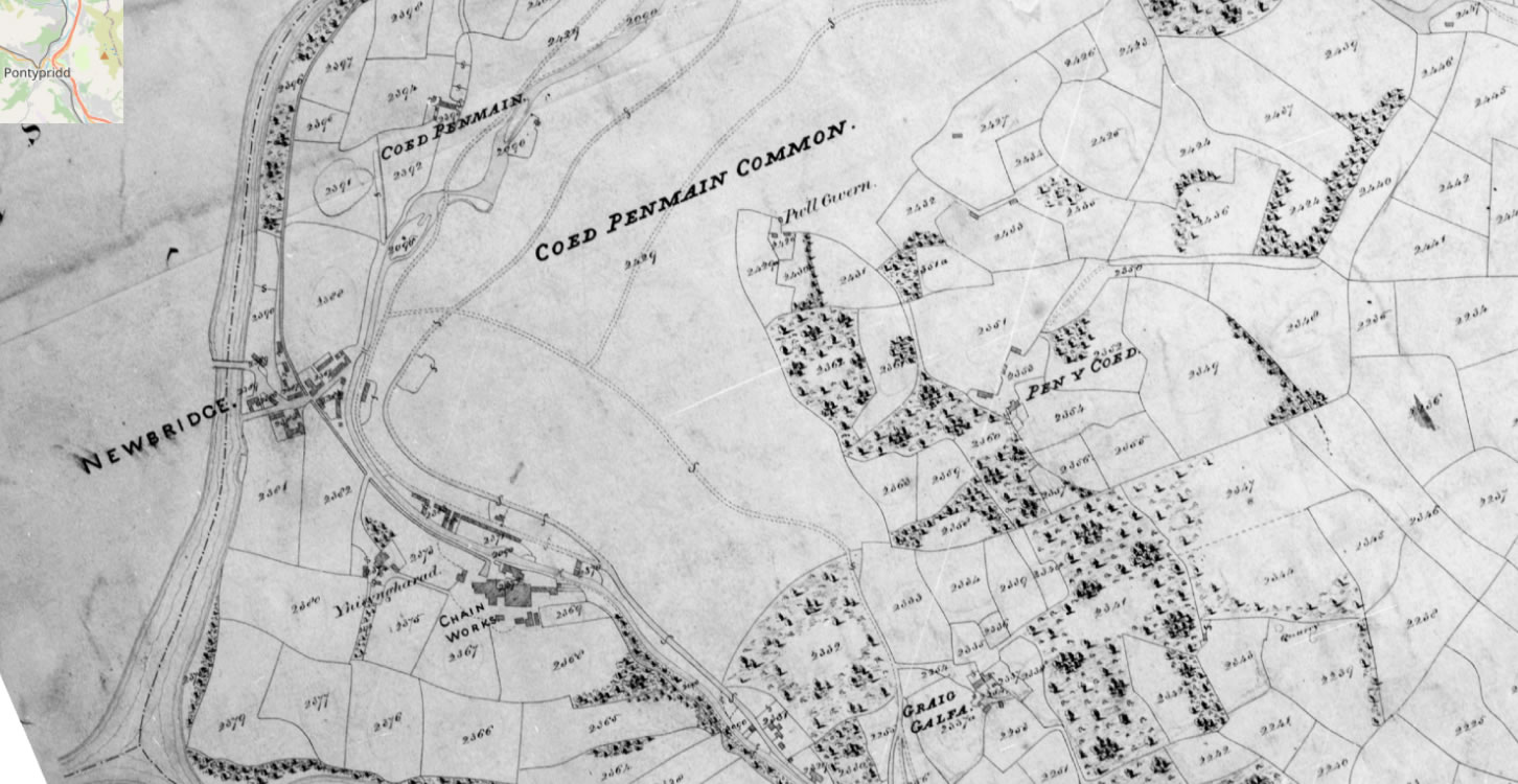 Pontypridd Common (Coed Penmain Common) as recorded on the Tithe Map and digitised by TheGenealogist