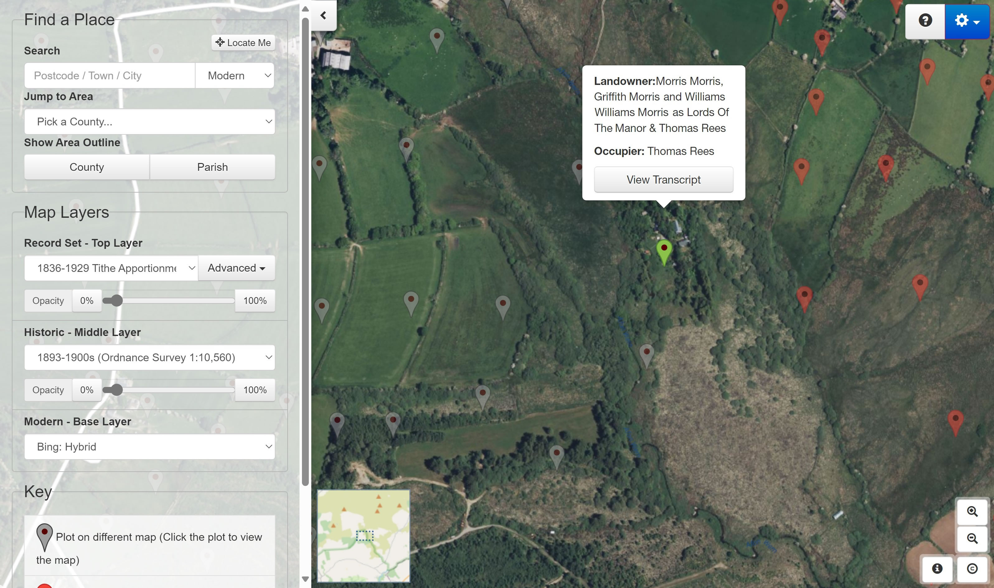 Using Map Explorer's georeferenced maps users can select a Bing Satellite map to see the onetime location of the house