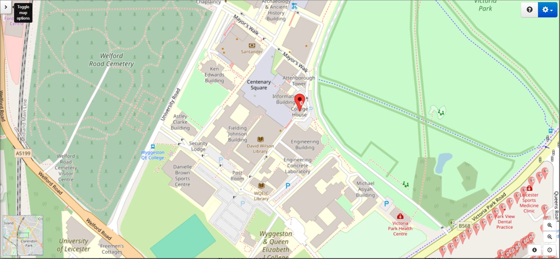 Modern map on Map Explorer™ identifies location of College House