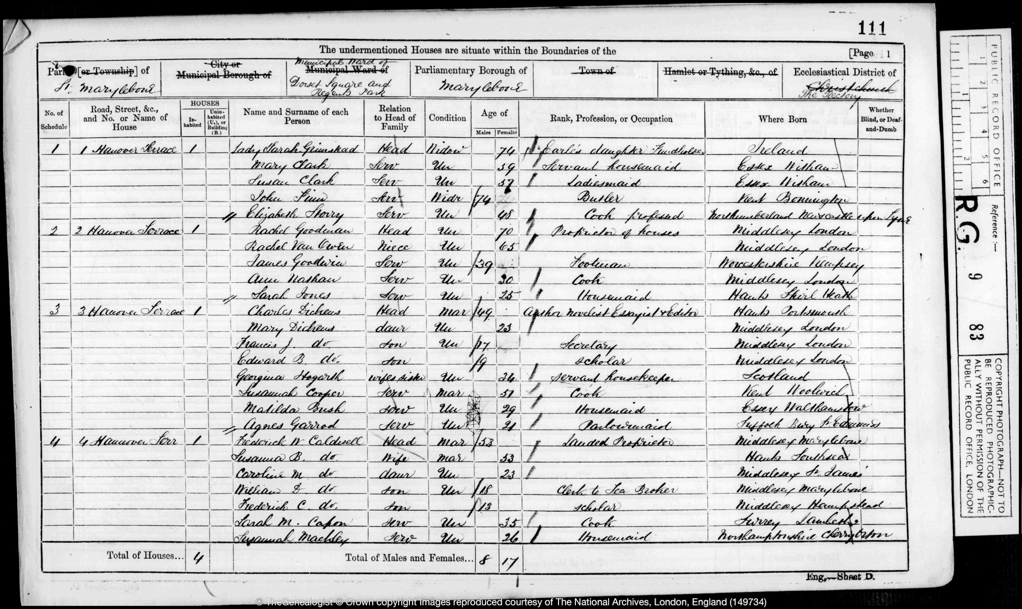 TheGenealogist’s clear census images reveal Charles Dickens at 2 Hannover Terrace