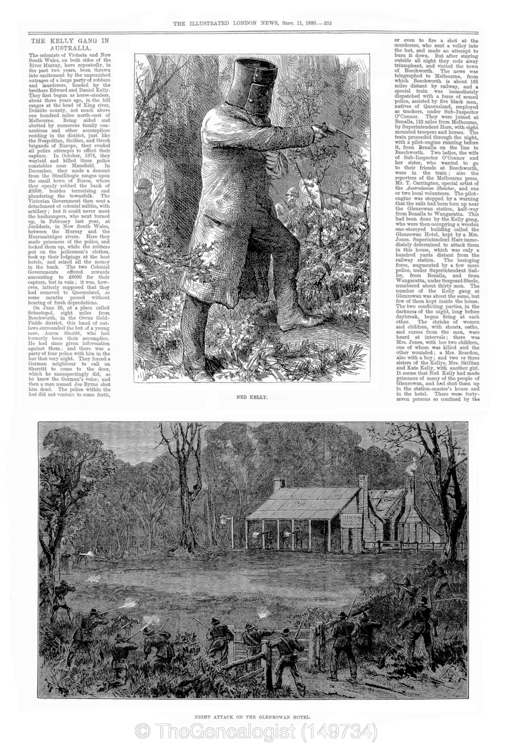 The Illustrated London News 11 September 1880, recounts the final stand of the bushranger