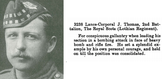 From the D.C.M. record on TheGenealogist , one click links to the entry in The London Gazette
				detailing how Lance Corporal Thomas was awarded his medal.