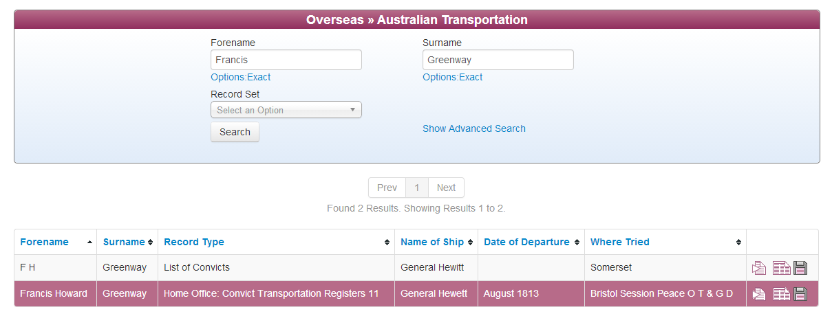 Francis Greenway Australian Records Search and Results
