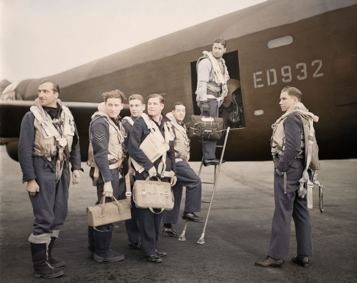 Crew boarding their Lancaster bomber in preparation for Operation Chastise (The Dam Busting mission)
