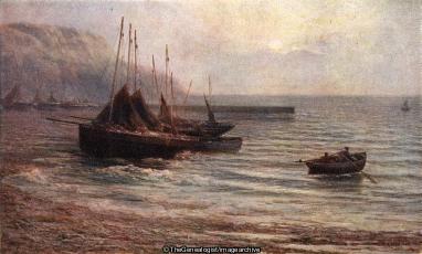 A Quiet Haven by A Young (A Young, Harbour, Painting, Rowing Boat, sailing boat, Seascape)