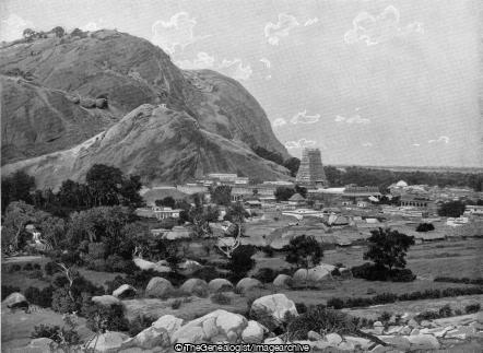 A South Indian Village (1897, India, Steep Hillside, Temple, Teruparankundram)