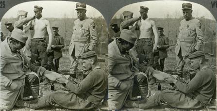 Allied Soldiers Binding Up the wounds of their Prisoners after the Battle (C1917, first aid, French, German, POW, Soldiers, Wounded, WW1)