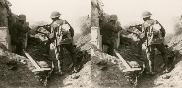 At the Bayonets point our lads rush and capture German Machine Gunner in his lair at Croisilles (3d, Bayonet, Croisilles, France, German, WWI)