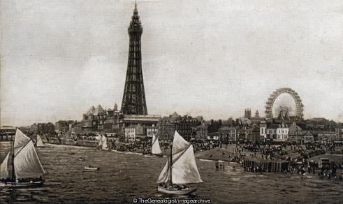 Blackpool (Blackpool, Blackpool Tower, C1900, England, Lancashire, sailing boat)