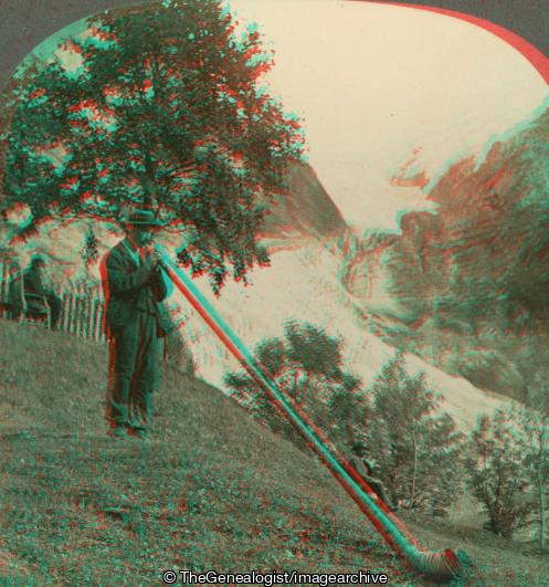 Blowing the Alpine Horn Grindelwald Switzerland (3d, Alpine Horn, Grindelwald, Switzerland)