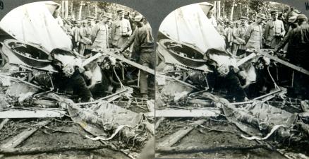 Body of a German Aviator in his Wrecked Machine Back of the French Lines (3d, Airplane, Aviator, C1917, France, French, German, Soldiers, WW1)
