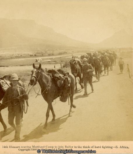 Boer War -  14th Hussars leaving Maitland Camp to join Buller in the thick of hard fighting South Africa (14th Hussars, 3d, Boer War, Camp, Horse, Maitland, Redvers Buller, Regiment, South Africa)