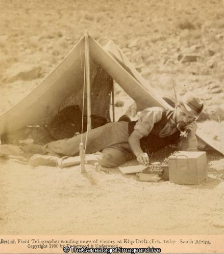 Boer War - British Field Telegrapher sending news of victory at Klip Drift (Feb 12th) - South Africa (3d, Boer War, Free State, Klip Drift, South Africa, Telegrapher, Tent)