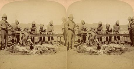 Boer War - Tommy must have his Roast Beef despite the heat - Modder River, Christmas Day, South Africa (3d, Beef, Boer War, Butcher, Christmas, Modder River, South Africa, Tommy)