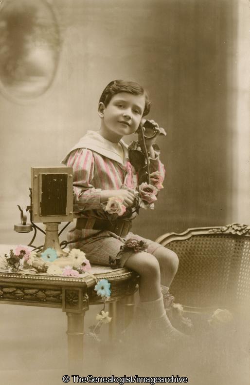 Boy pink stripe on phone C1900 (boy, C1900, flowers, table, Telephone)