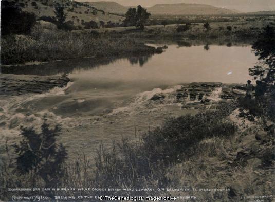 Breaking of the dam by which we intended flooding Ladysmith (Boer War, C1900, Dam, Ladysmith, Natal, River, South Africa)