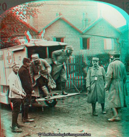 British Red Cross Ambulance in French Service Northern France (3d, Ambulance, C1917, French, Red Cross, Soldiers, St John Ambulance, Wounded, WW1)