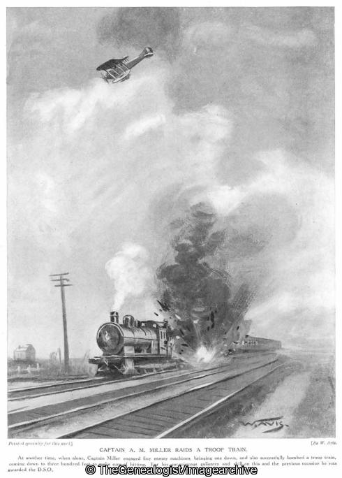 Captain A M Miller raids a troop train (Biplane, Bomb, Captain, DSO, Train, Troop Train, WW1)