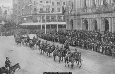 Celebrations in Melbourne (Australia, Bourke Street, C1895, General Post Office, Governor, GPO Building, Lord, Melbourne, Mounted Rifles, Thomas Brassey, Victoria)