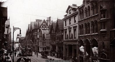 Chester Eastgate Street C1910 (C1910, Cheshire, Chester, East Gate Street, England, Opticians, shop, tram, Wagon)