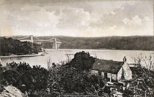 Church Island and Suspension Bridge (Anglesey, Bridge, Carnarvonshire, Menai Suspension Bridge, Thomas Telford, Wales)