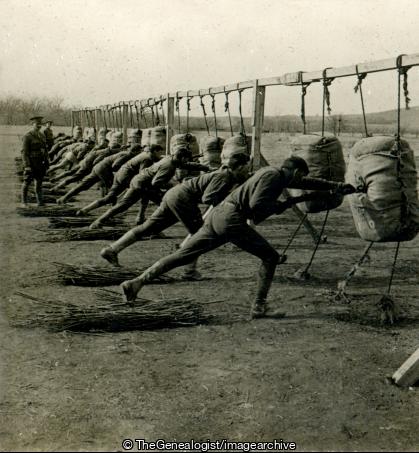 Class of Officers Practicing the Short Point Stab American Army Camp USA (3d, Bayonet, C1917, Officers, U.S.A., WW1)