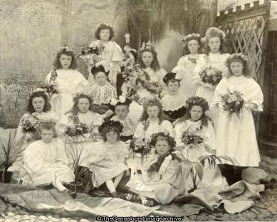 Cockermouth May Queen Prince and Princesses C 1900 (Bouquet, C1900, Cockermouth, May Day, May Prince, May Princess, May Queen, posy)