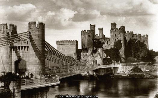 Conway Castle and Bridge (Bridge, Carnarvonshire, Castle, Conway, Conway Castle, Conway River, Conway Suspension Bridge, Conwy, Conwy Castle, River, Wales)