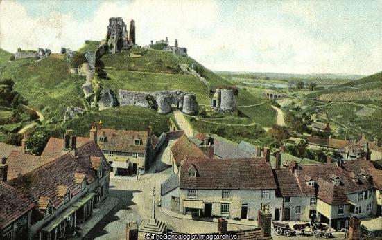 Corfe Castle from the Village (Castle, Corfe Castle, Dorset, England, English Civil War, Horse, Railway, Ruins, Street, Swanage, Viaduct)