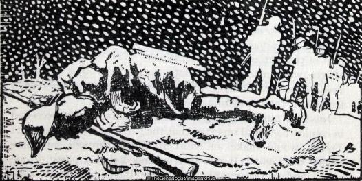 Fallen Solider in the Snow (16th Battalion, Drawing, Highland Light Infantry, Snow, Soldiers, WW1)