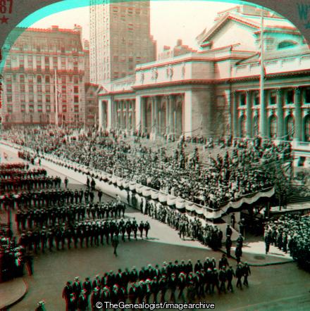 For Five Hours New Yorks Citizen Army Poured by Reviewing Stand Twenty Men Abreast (3d, Fifth Avenue, Library, Manhattan, New York, New York Public Library, New York State, parade, U.S.A.)