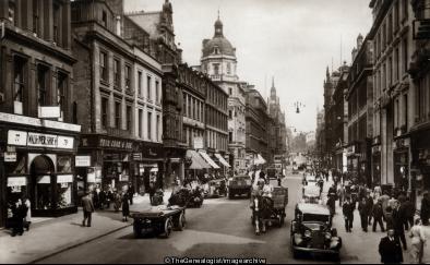 Glasgow Buchanan Street Looking North 1939 (1939, Buchanan Street, Car, Glasgow, horse and cart, Lanarkshire, Lorry, Scotland)