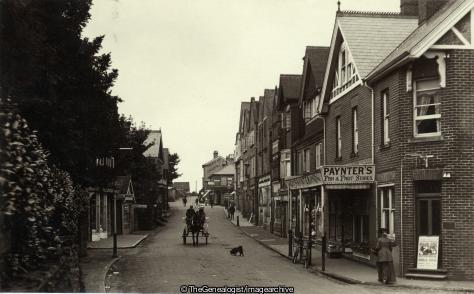 High Street Crowborough C1910 (C1910, Clock House Dairy, Crowborough, dairy, England
, High Street, Horse and Buggy, Paynter Fish and Fruit, Sussex)