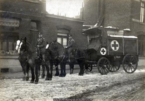 Horse drawn ambulance France (Ambulance, driver, France, Horse drawn ambulance, Ostler, Roubaix, Rue de l'Alouette, W Bullock, WW1)