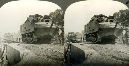 Huge Tanks Crossing the Somme (3d, Bridge, C1917, French, Schneider CA1, Somme, Tank, WW1)