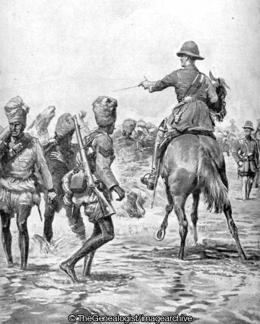 Indian Troops wading through the Floods on the Tigris (Indian, Tigris, Troops, WWI)