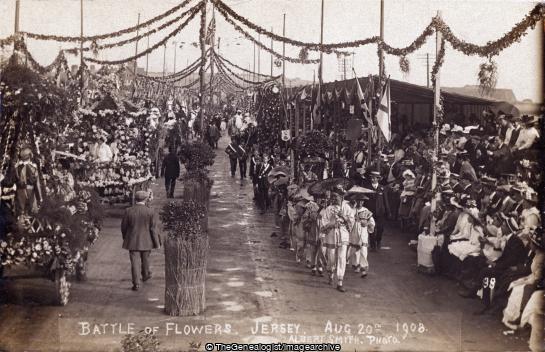 Jersey Battle of Flowers 20th Aug 1908 (1908, Battle of Flowers, Jersey, St Helier, St Helier Town, Victoria Avenue)