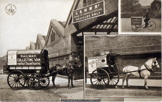 L & N W R Parcel Collecting Vans 1905 (1905, bicycle, Horse drawn wagon, LNWR, Railway, Van)