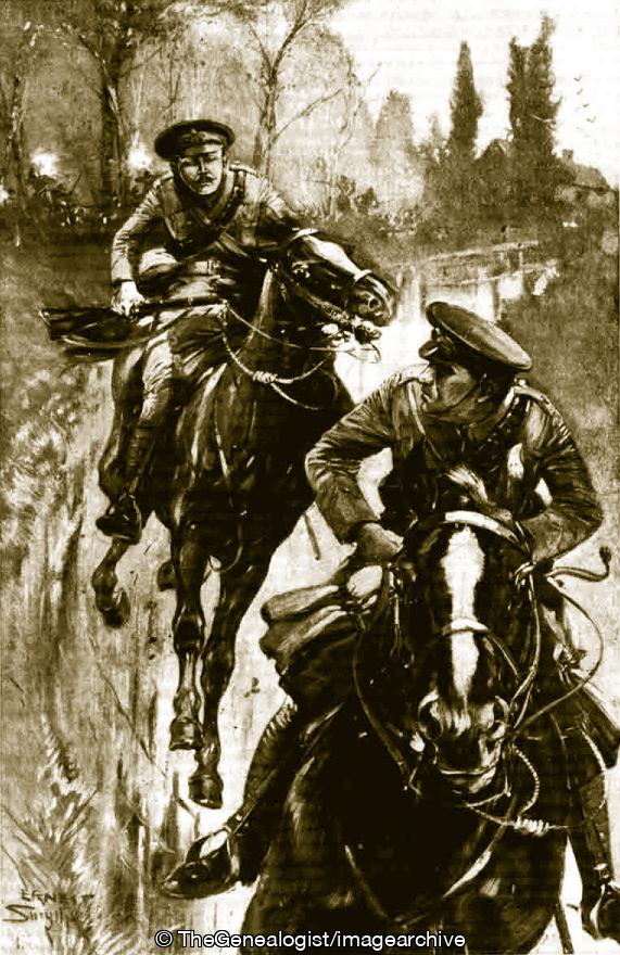 Lance Corporal Aspinall and a Comrade galloping away from the oncoming Germans (Lance Corporal Aspinall, WW1)