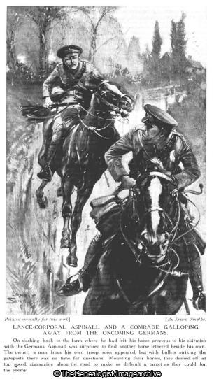 Lance Corporal Aspinall and a Comrade galloping away from the oncoming Germans (Lance Corporal Aspinall, WW1)