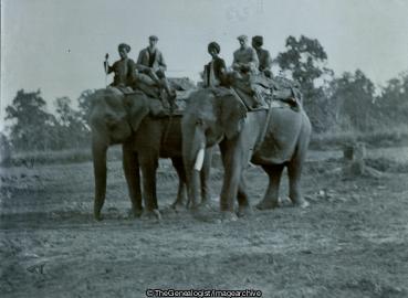 Leachman and Bond Riding Elephants (C1910, Changa Nala, Charles Earbery Bond, Elephant, Gerard Leachman, India, Mahout, United Provinces)