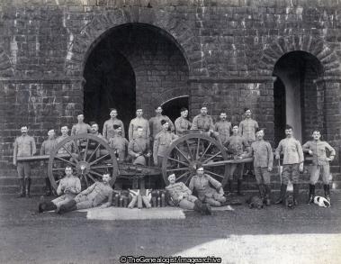 Left Section 19th Field Battery Belgaum 1896 (1896, 29th Battery, Belgaum, D Whetuoul, Dr Bowles, Dr Bullard, Dr Daom, Dr Jectto, Gc Tramen, Gr Aaosck, Gr Cooper, Gr Glynn, Gr Luack, Gr Radford, Gr Sparks, Gr Stam, Gun And Limber, J P Yole, Karnataka, Left Section, Lt Bond, Mysore State, R Judd, Regiment, Royal Field Artillery, Seig Gray, Sm Staidaker, Weapon)