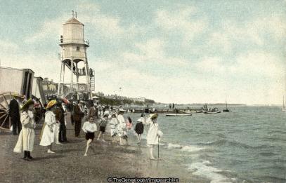 Light House and Beach Dovercourt (Bathing Machine, Beach, Dovercourt, England, Essex, Harwich, Lighthouse)