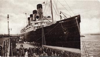 Liner at Liverpool Landing Stage (1/2d, 13 Rockingham Street, 1912, 1912-01-04, Barnsley, England, Lancashire, Liner, Liverpool, M, Miss, RMS Mauretania, Ship, Wood, Yorkshire)