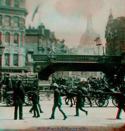 London Ludgate Hill (3d, London, Ludgate Bridge, Ludgate Hill, South Eastern Railway, St Martin within Ludgate, St Paul's Cathedral, Wagon)
